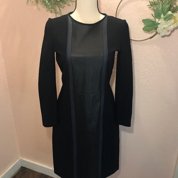 J. Crew Dresses & Skirts - J. Crew Black Long Sleeve Dress Leather Front Panel